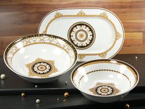 Set di piatti da portata Majestosa Porcellana - Nero / Oro - 3 pezzi