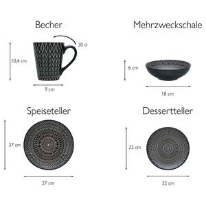 Kombiservice Crafted Steinzeug - Schwarz - 16-teilig