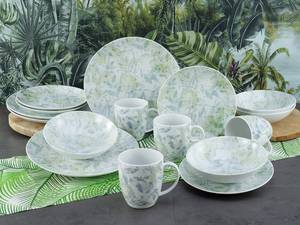 Servizio da tavola Home Tropical Porcellana - Bianco / Verde - 16 pezzi