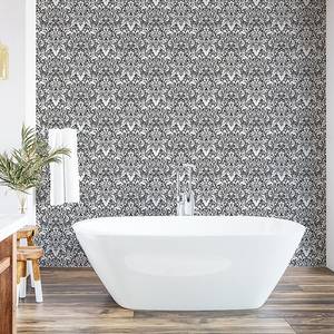 Behang White Damask PVC - wit/zwart - Hoogte: 250 cm