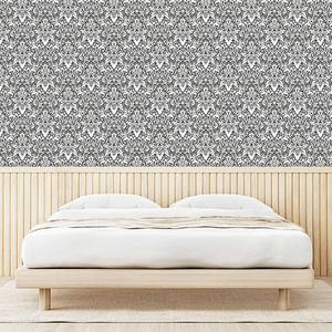 Papier peint White Damask PVC - Blanc / Noir - Hauteur : 180 cm