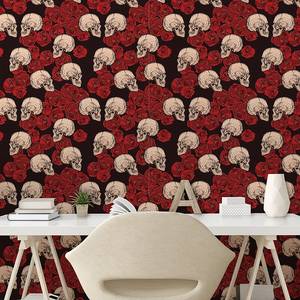 Behang Skulls and Roses PVC- zwart/rood - Hoogte: 90 cm