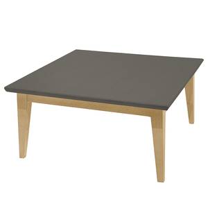 Salontafel Casares met glasplaat type A massief pijnboomhout - Grijs / Pijnboomhout creme - 90 x 90 cm