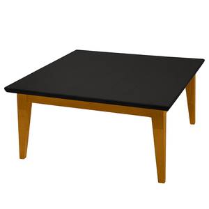 Salontafel Casares met glasplaat type A massief pijnboomhout - Zwart / Pijnboomhout bruin - 90 x 90 cm