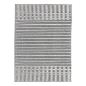 Kurzflorteppich Elton Stripe Polypropylen / Chenille - Waschbar - Grau - 80 x 160 cm