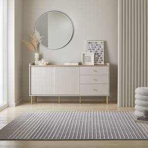 Kurzflorteppich Elton Stripe Polypropylen / Chenille - Waschbar - Grau - 80 x 160 cm