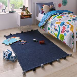 Kinderteppich Pom Edge Baumwolle - 100 x 150 cm - Wendbar - Blau