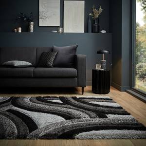 Hoogpolig vloerkleed Velvet Carved gerecycled polyester - Zwart/grijs - 80 x 150 cm