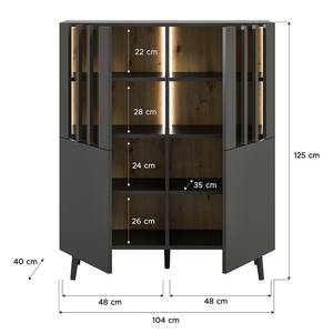 Beleuchtetes Highboard ERNO Schwarz / Eiche Artisan Dekor