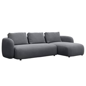 Ecksofa YVA mit Longchair Webstoff Saia: Steingrau - Longchair davorstehend rechts