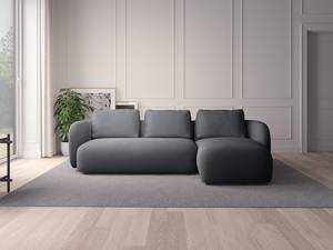 Ecksofa YVA mit Longchair Webstoff Saia: Steingrau - Longchair davorstehend rechts