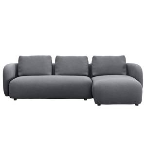 Ecksofa YVA mit Longchair Webstoff Saia: Steingrau - Longchair davorstehend rechts