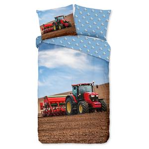 Parure en flanelle de coton Tractor Coton - Bleu - 140 x 200/220 cm + oreiller 70 x 60 cm