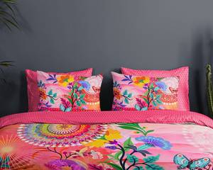 Parure de lit en satin mako Giselah Coton - Rose - 240 x 200/220 cm + 2 oreillers 70 x 60 cm