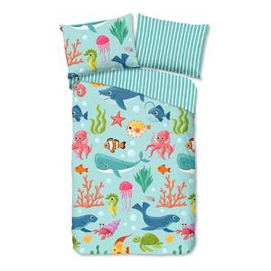 Parure de lit en coton renforcé Ocean Coton - Bleu lagon - 140 x 200 cm + coussin 90 x 70 cm