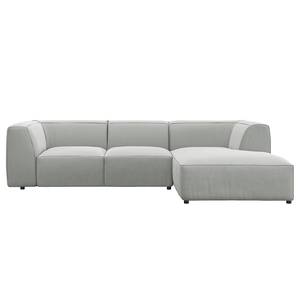 Ecksofa ALON mit Longchair Cordstoff Snor: Grau - Longchair davorstehend rechts