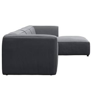 Ecksofa ALON mit Longchair Webstoff Saia: Steingrau - Longchair davorstehend rechts