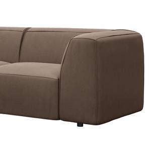 Hoekbank ALON met chaise longue Geweven stof Belana: Taupe - Longchair vooraanzicht links