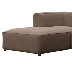 Hoekbank ALON met chaise longue Geweven stof Belana: Taupe - Longchair vooraanzicht links