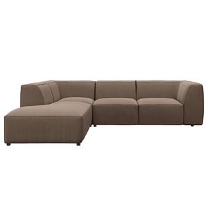 Ecksofa ALON mit Ottomane Webstoff Belana: Taupe - Ottomane davorstehend links