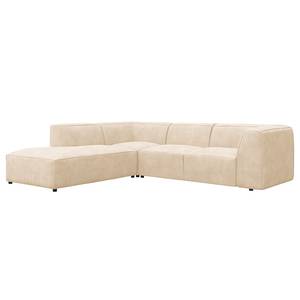 Ecksofa ALON mit Ottomane Bouclé Stoff Bony: Beige - Ottomane davorstehend links