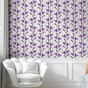 Papier peint Art Nouveau PVC - Mauve / Blanc - Hauteur : 90 cm