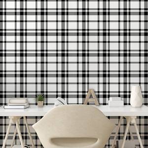 Tapete Karo Plaid PVC - Schwarz / Weiß - Höhe: 90 cm