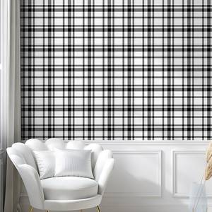 Tapete Karo Plaid PVC - Schwarz / Weiß - Höhe: 90 cm