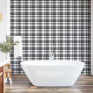 Tapete Karo Plaid PVC - Schwarz / Weiß - Höhe: 90 cm