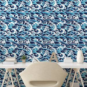 Papier peint Japanese Wave PVC - Bleu - Hauteur : 90 cm