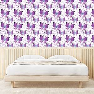 Papier peint Watercolour Butterfly PVC - Blanc / Mauve - Hauteur : 180 cm