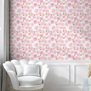 Papier peint Drawing Flower PVC - Rose / Blanc - Hauteur : 180 cm