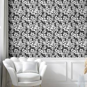 Papier peint Tropical PVC - Noir / Blanc - Hauteur : 90 cm