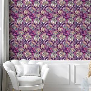 Papier peint Floral PVC - Lilas / Vert - Hauteur : 180 cm