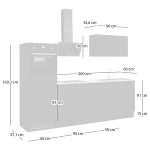 Küchenzeile MARBLY 260 cm Matt Schwarz / Marmor hell Dekor - Ohne Elektrogeräte