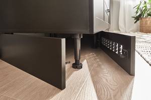 Keukenblok MARBLY 260 cm mat zwart/lichte marmeren look - Zonder elektrische apparatuur