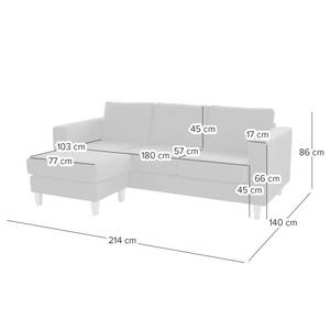 Hoekbank MAISON 2-zits + longchair fluweel - Geweven stof Inas: Donkergrijs - Longchair vooraanzicht links