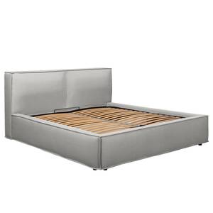 Gestoffeerd bed KINX Platweefsel Desna: Grijs - 200 x 200cm - Zonder matras - 1 opbergruimte - 110cm