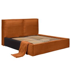 Letto imbottito Kinx Velluto a coste Poppy: ruggine - 200 x 200cm - Senza materasso - 1 contenitore - 150 cm