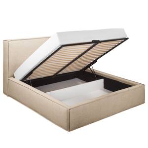 Gestoffeerd bed KINX Platweefsel Drems: Beige - 220 x 200cm - H3 medium - 1 opbergruimte - 150cm