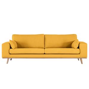 3-Sitzer Sofa BILLUND Baumwollstoff Vele: Senfgelb - Buche Hell