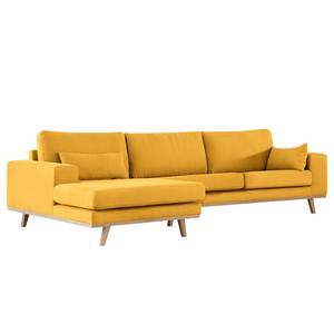 Divano con chaise longue BILLUND Tessuto Vele: giallo senape - Longchair preimpostata a sinistra - Faggio chiara