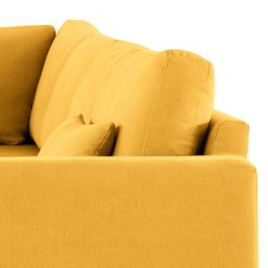 Canapé panoramique BILLUND Tissu Vele: Jaune moutarde - Méridienne courte à droite / longue à gauche (vue de face) - Hêtre foncé
