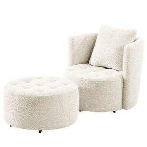 Fauteuil Timboan Tissu Bouclé Abby: Blanc polaire - Avec repose-pieds