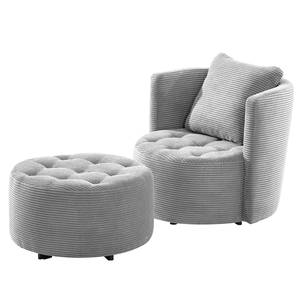 Fauteuil Timboan Velours côtelé Poppy: Gris clair - Avec repose-pieds