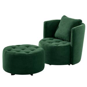 Fauteuil Timboan Velours côtelé Poppy: Vert sapin - Avec repose-pieds