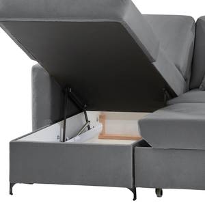 Ecksofa Engele mit Longchair Samt Onoli: Anthrazit