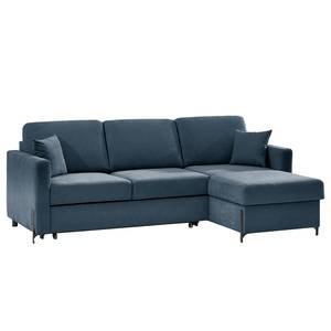 Hoekbank Engele met chaise longue Microvezel Sole: Donkerblauw