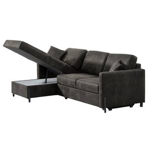 Hoekbank Engele met chaise longue Microvezel Goda: Antracietkleurig