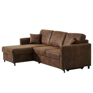 Hoekbank Engele met chaise longue Microvezel Goda: Chocoladebruin